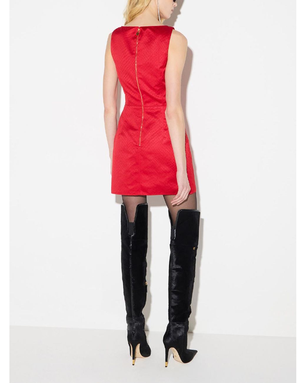 Elisabetta Franchi Red Fish Scale Pattern Taffeta Mini Dress