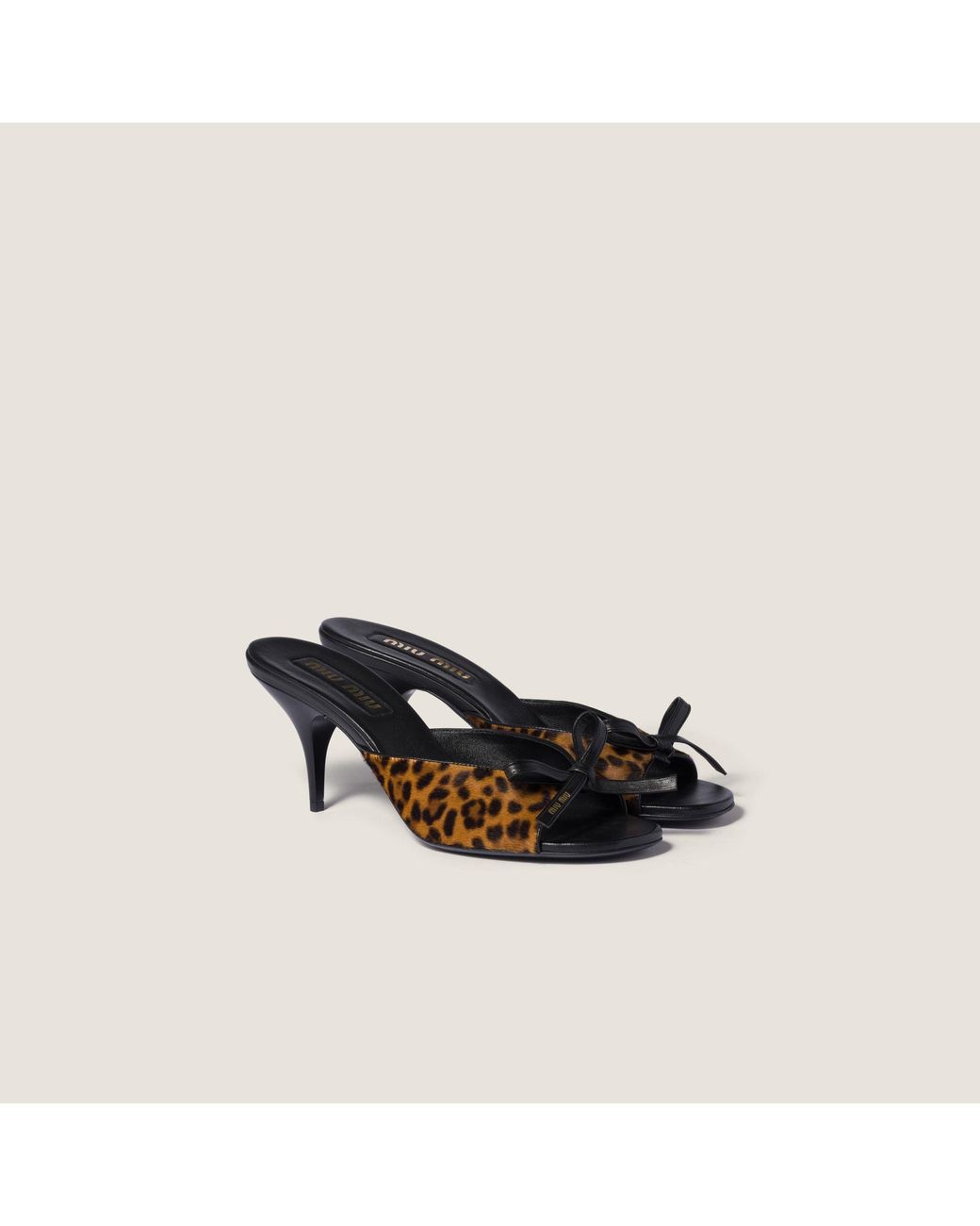 Miu Miu Black Printed Leather Sandals With Bow
