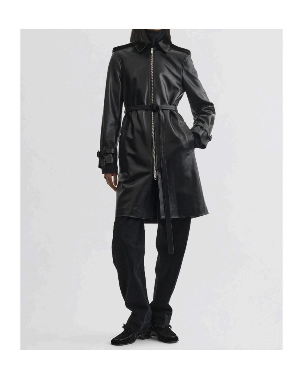 Phoebe Philo Black Cropped Leather Trench Coat