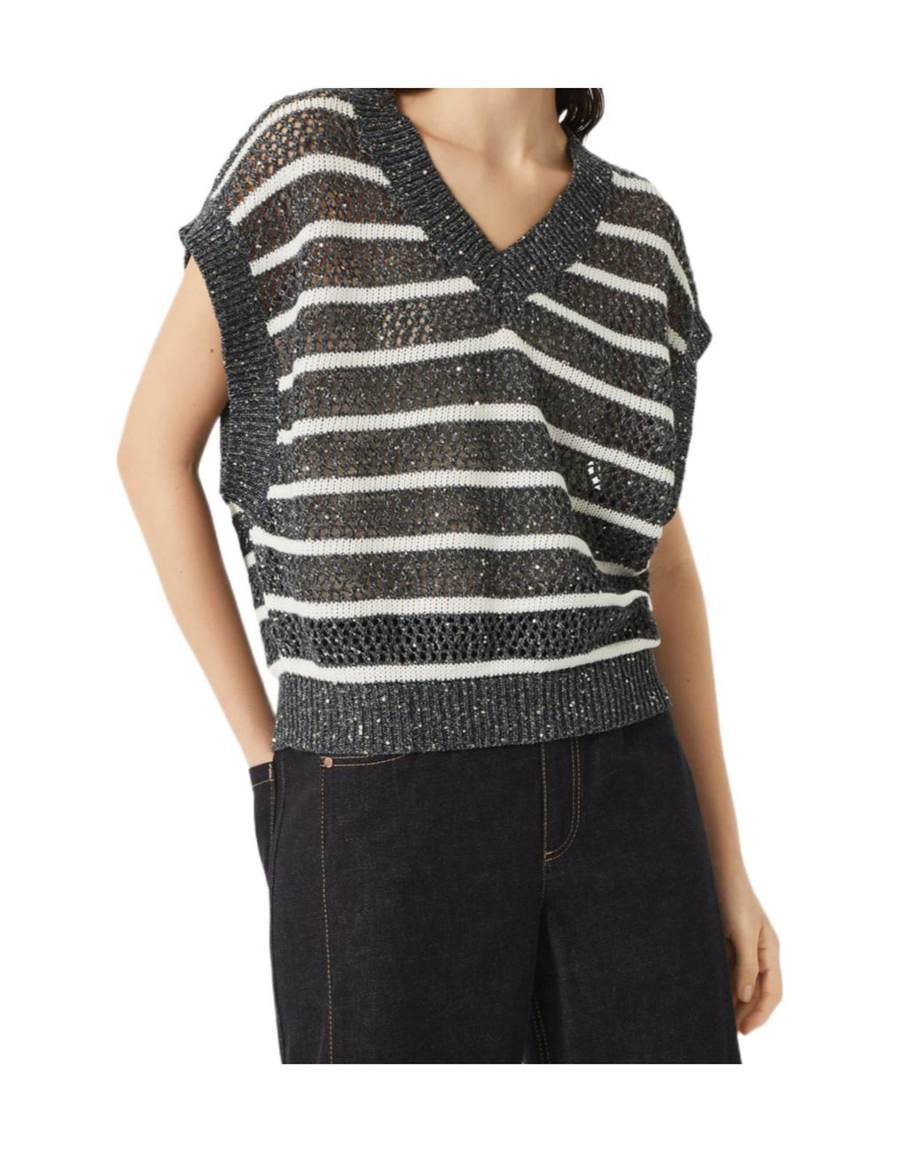 Brunello Cucinelli Black V-Neck Knitted Vest