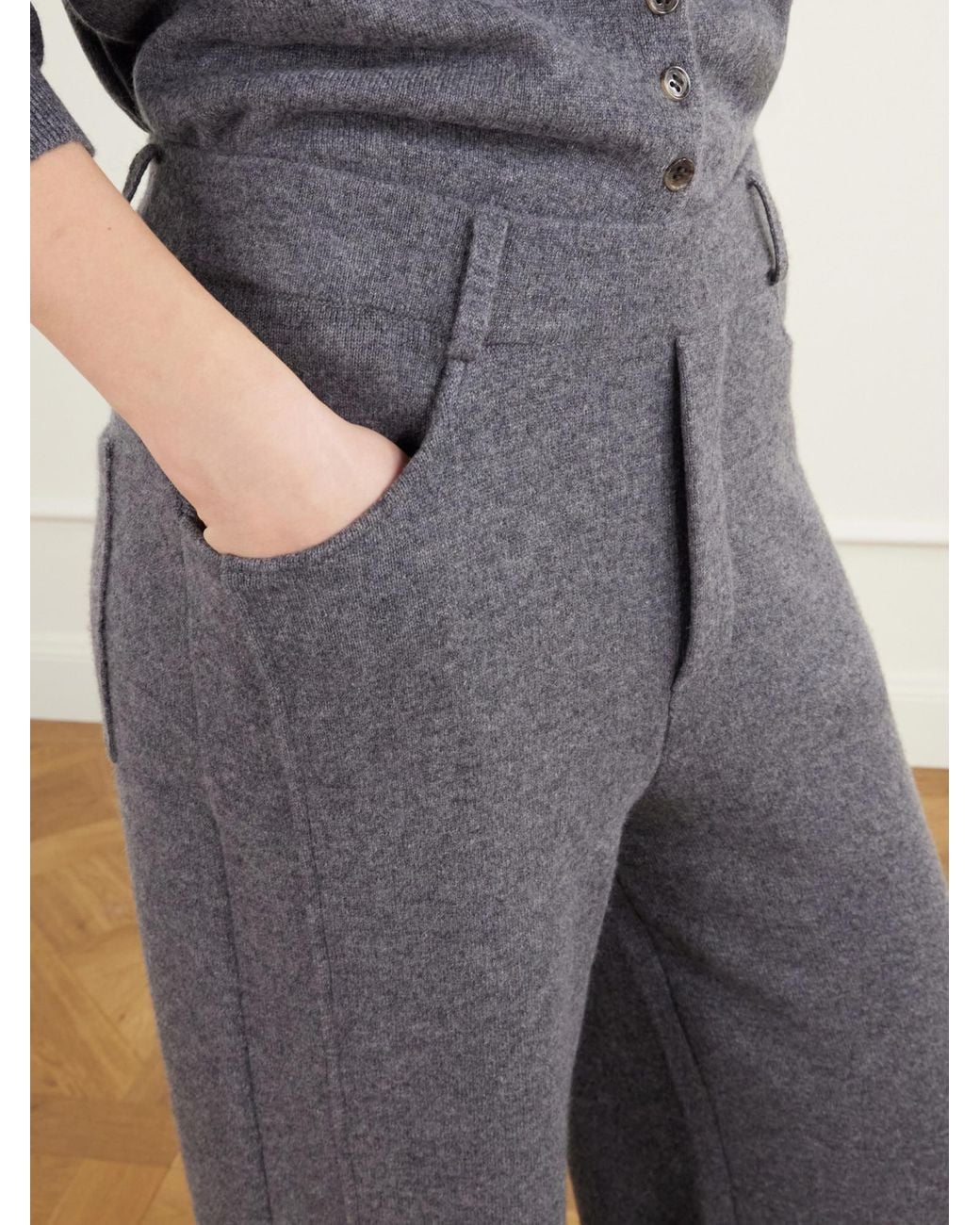 Lisa Yang Gray Cashmere Knitted Barrel-Leg Pants