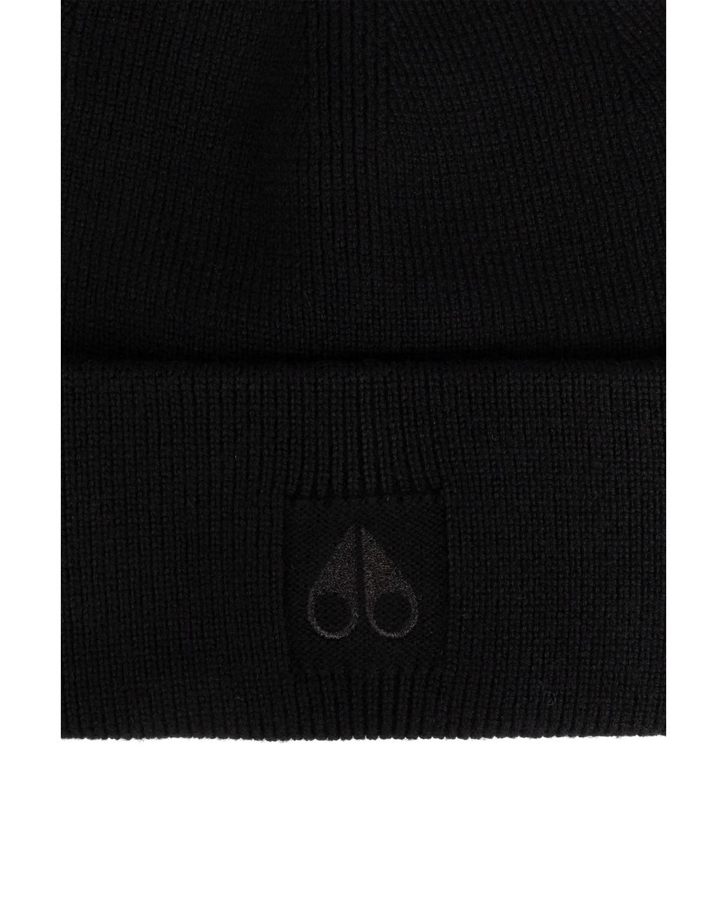Moose Knuckles Black Helicon Logo Embroidered Beanie for men