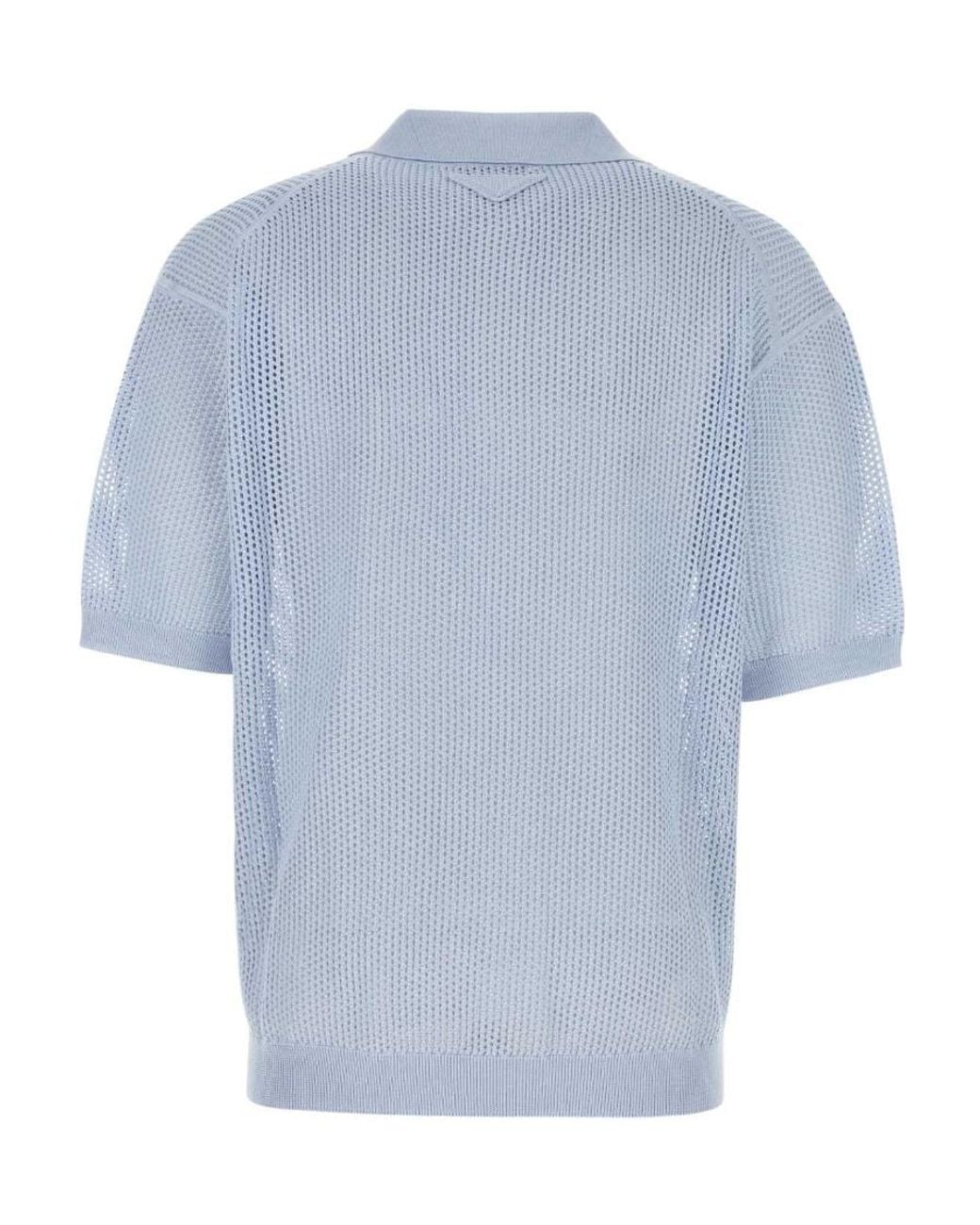Prada Blue Mesh-Knit Polo Shirt for men