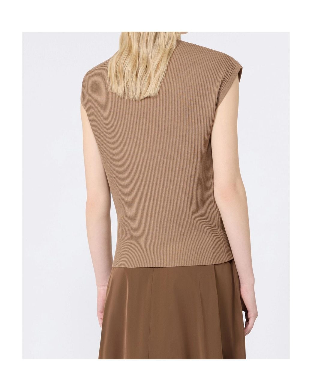 Max Mara Natural Ribbed V-Neck Top
