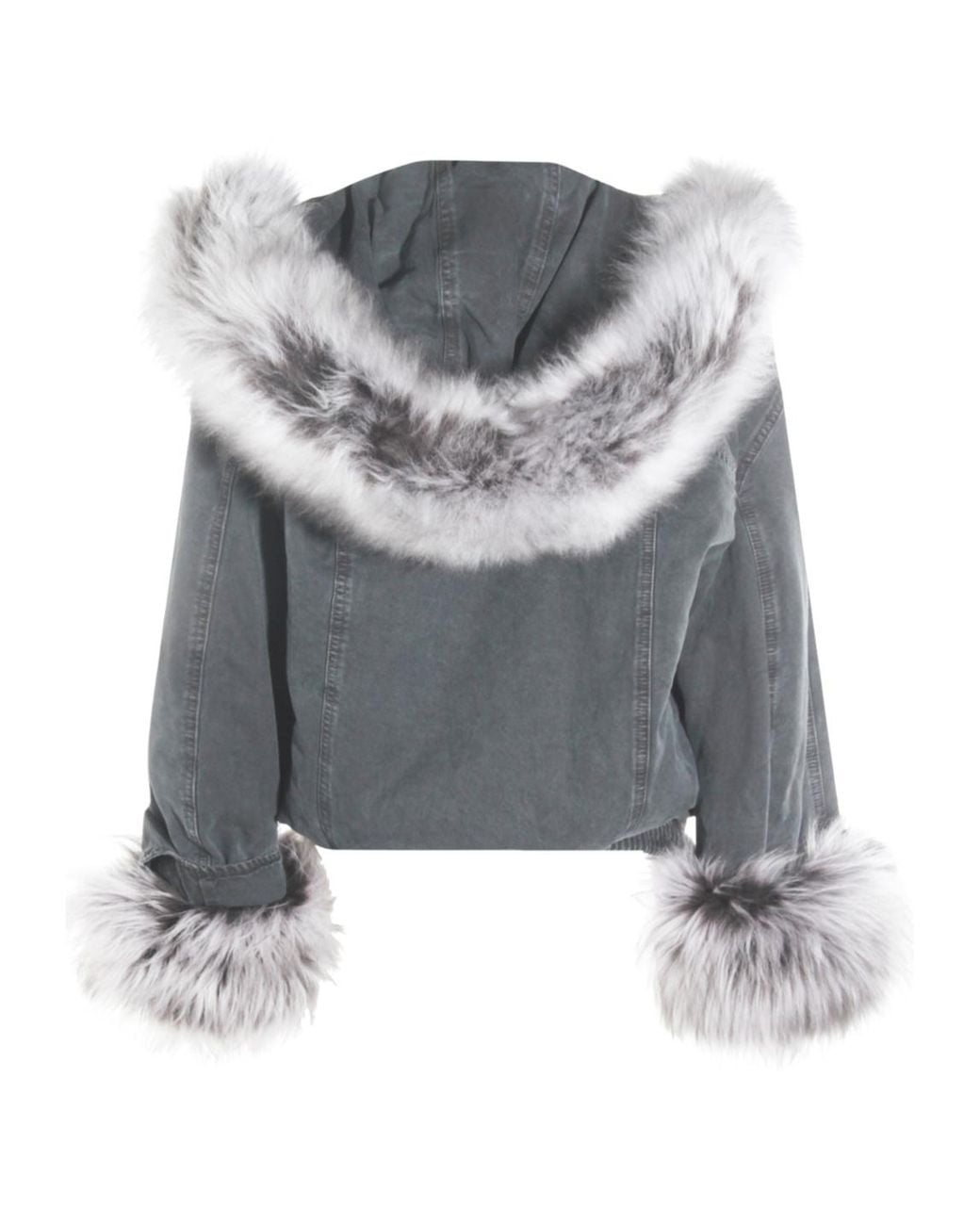 Blumarine Gray Hooded Zip-Up Bomber Jacket