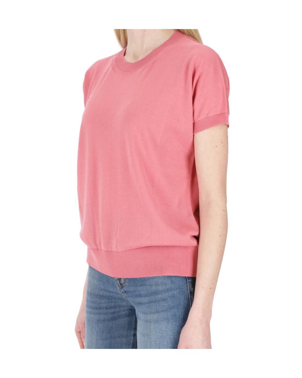 Semicouture Red Crew Neck Short Sleeve Sweater