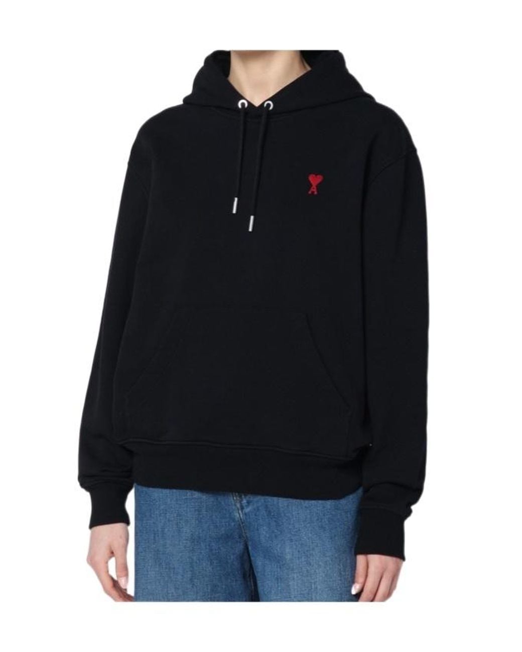 AMI Black Ami De Coeur-Embroidered Hoodie