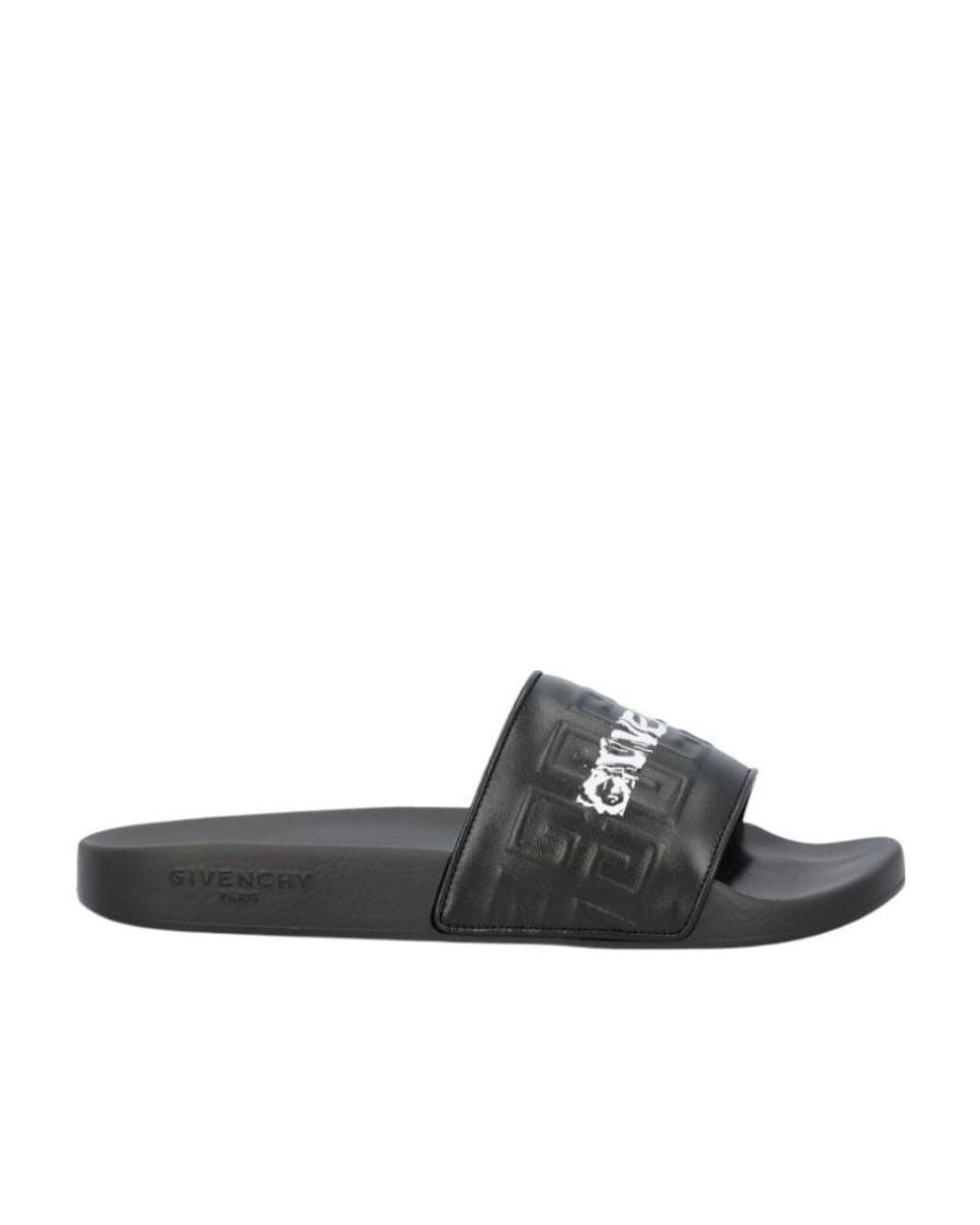 Givenchy Black 4G Embossed Open Toe Slides for men