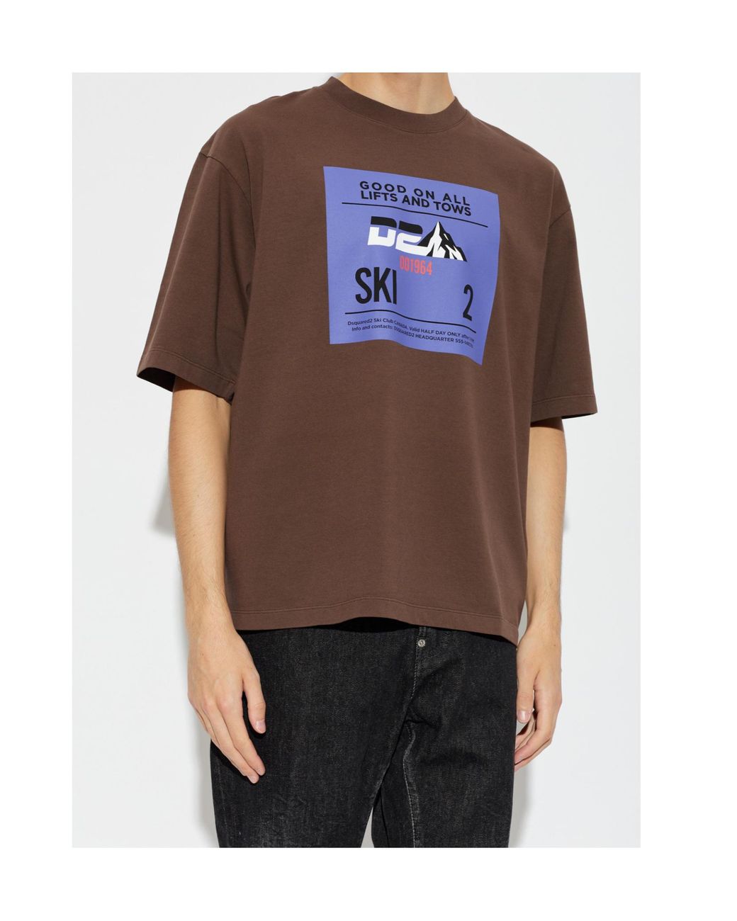 DSquared² Brown Ski Club Print T-Shirt for men