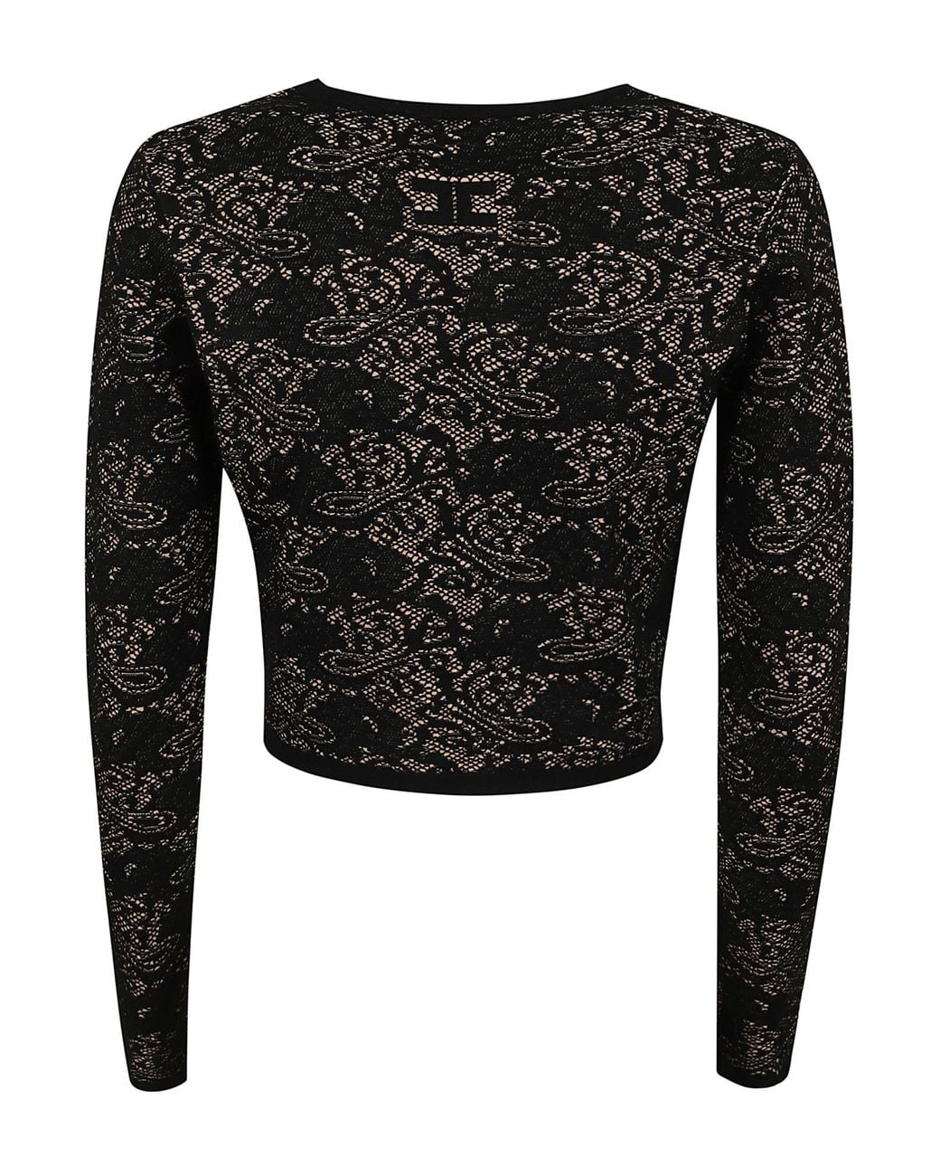 Elisabetta Franchi Black Lace-Pattern Logo-Plaque Crewneck Cardigan