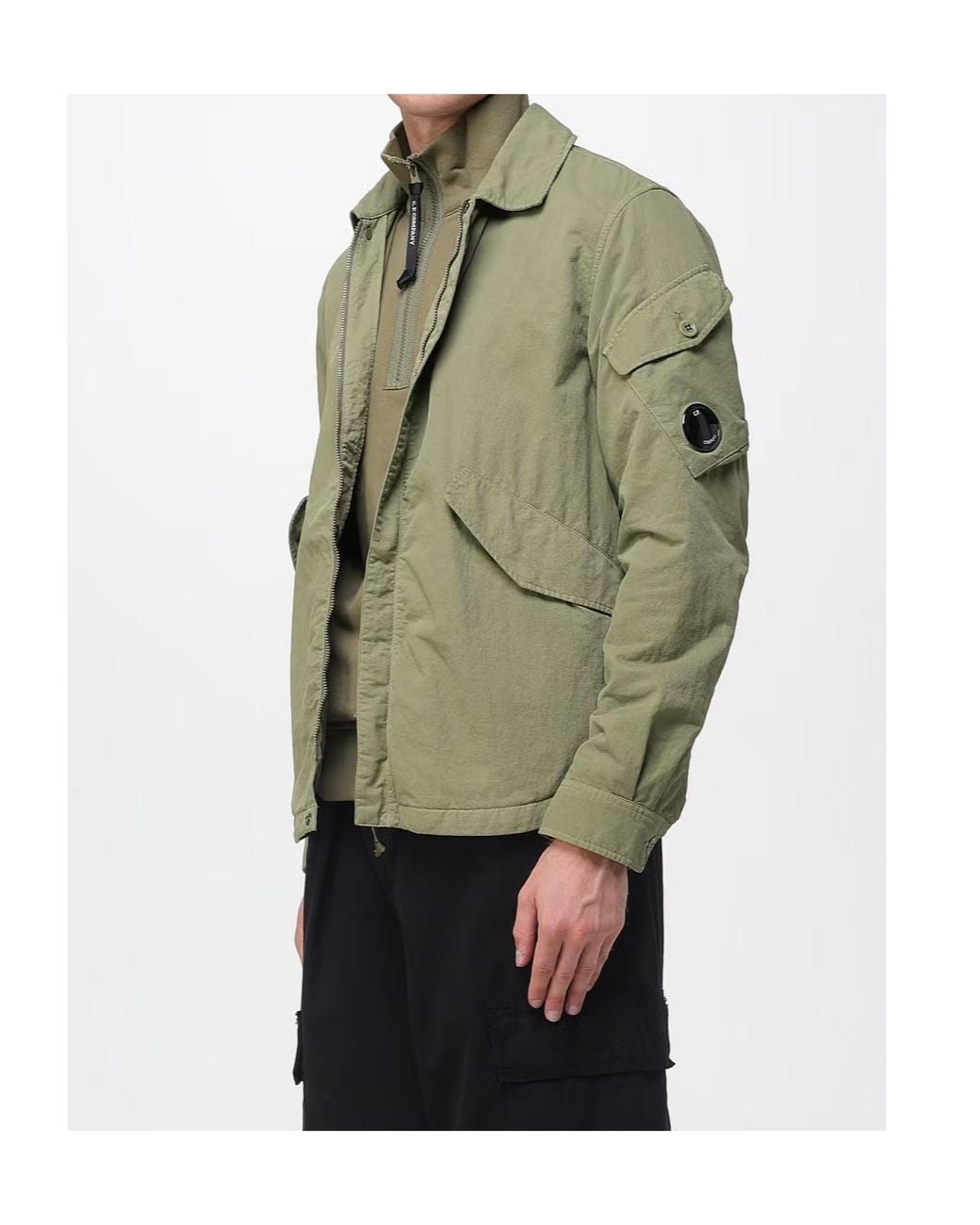 C P Company Green Long-Sleeved Jacket With A Collar for men