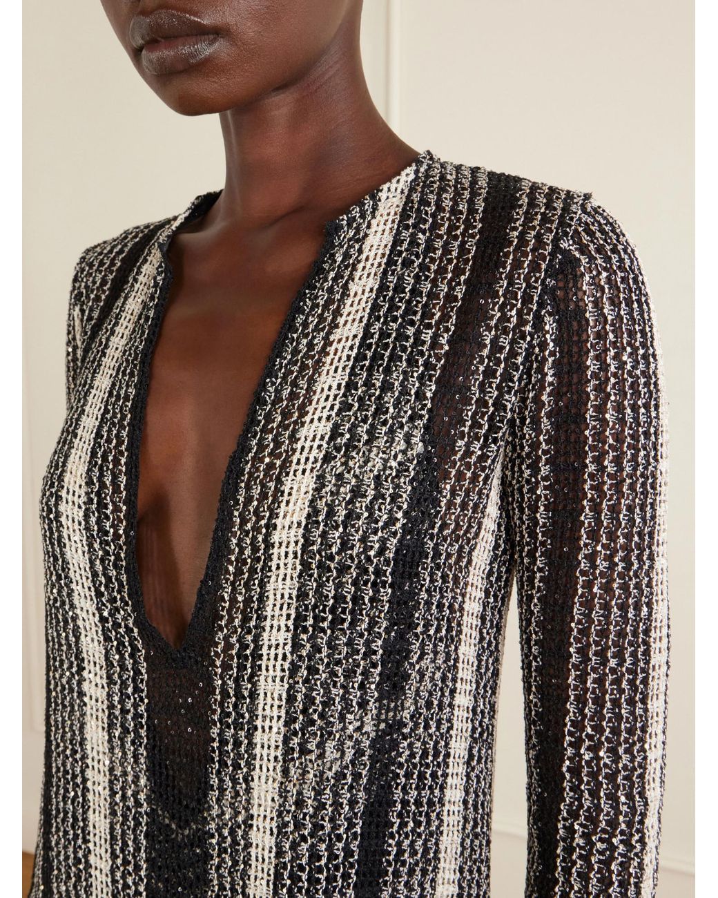 Missoni Gray Striped Metallic Sequin-Embellished Crochet-Knit Dress