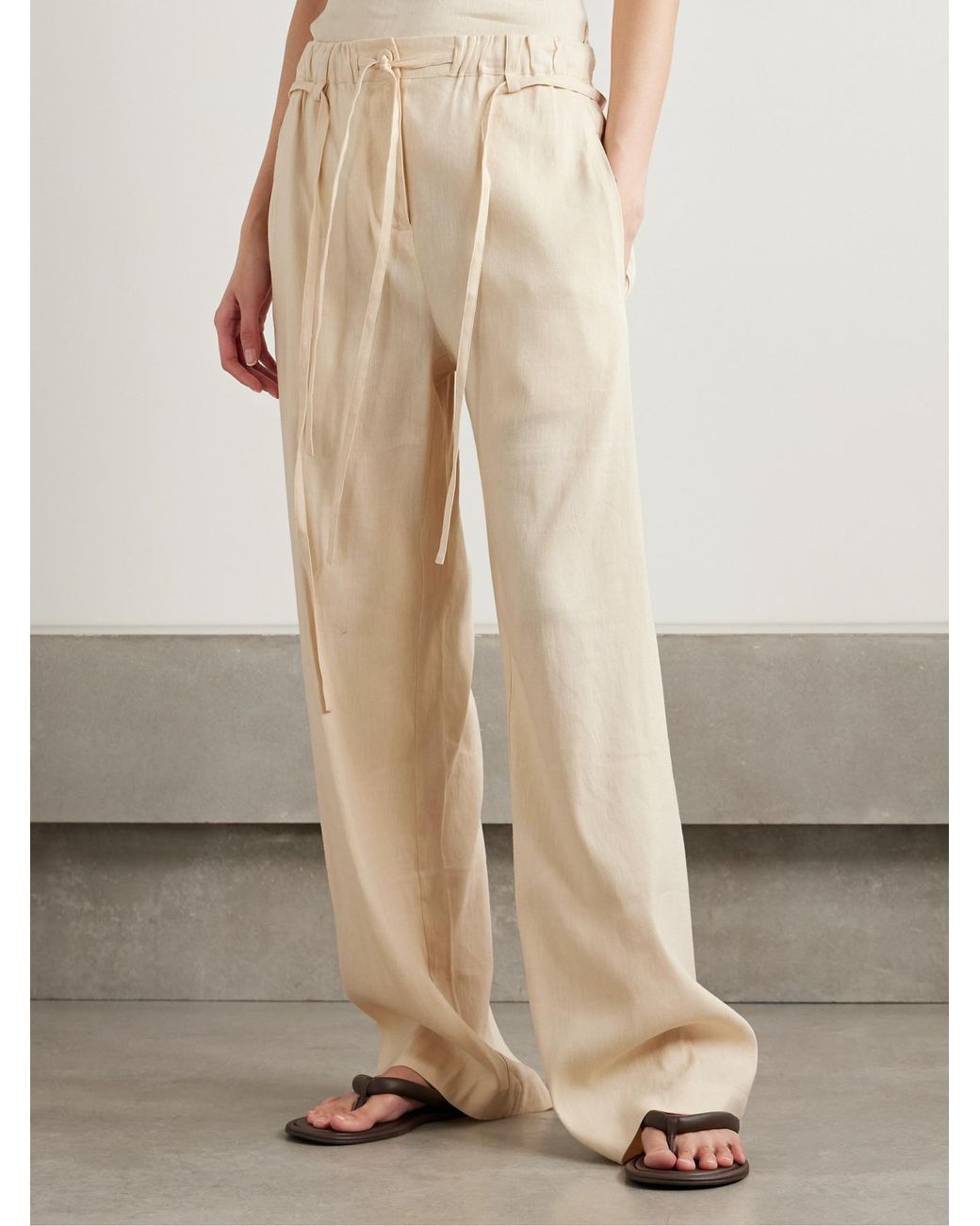Proenza Schouler Natural Belted Linen-Blend Wide-Leg Pants