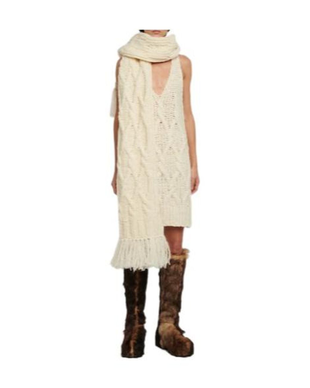 Acne White Cable-Knit Wool-Blend Minidress