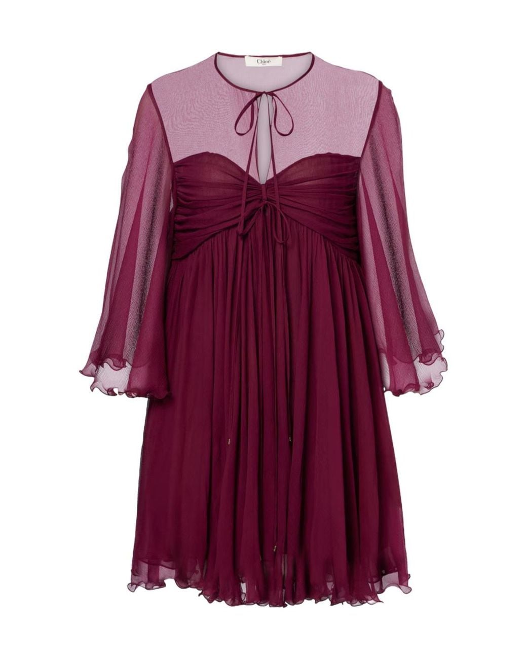 Chloé Purple Sheer Ruched Silk Minidress