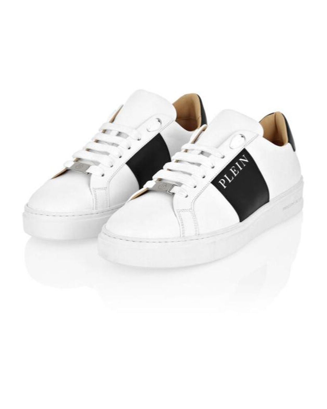 Philipp Plein White Logo-Printed Lace-Up Sneakers