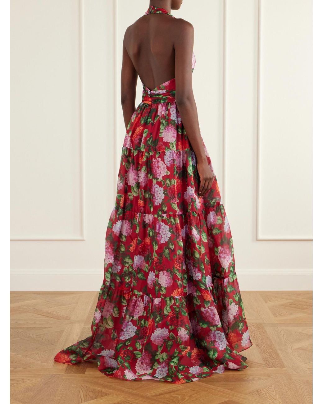 Carolina Herrera Red Silk Halterneck Gown