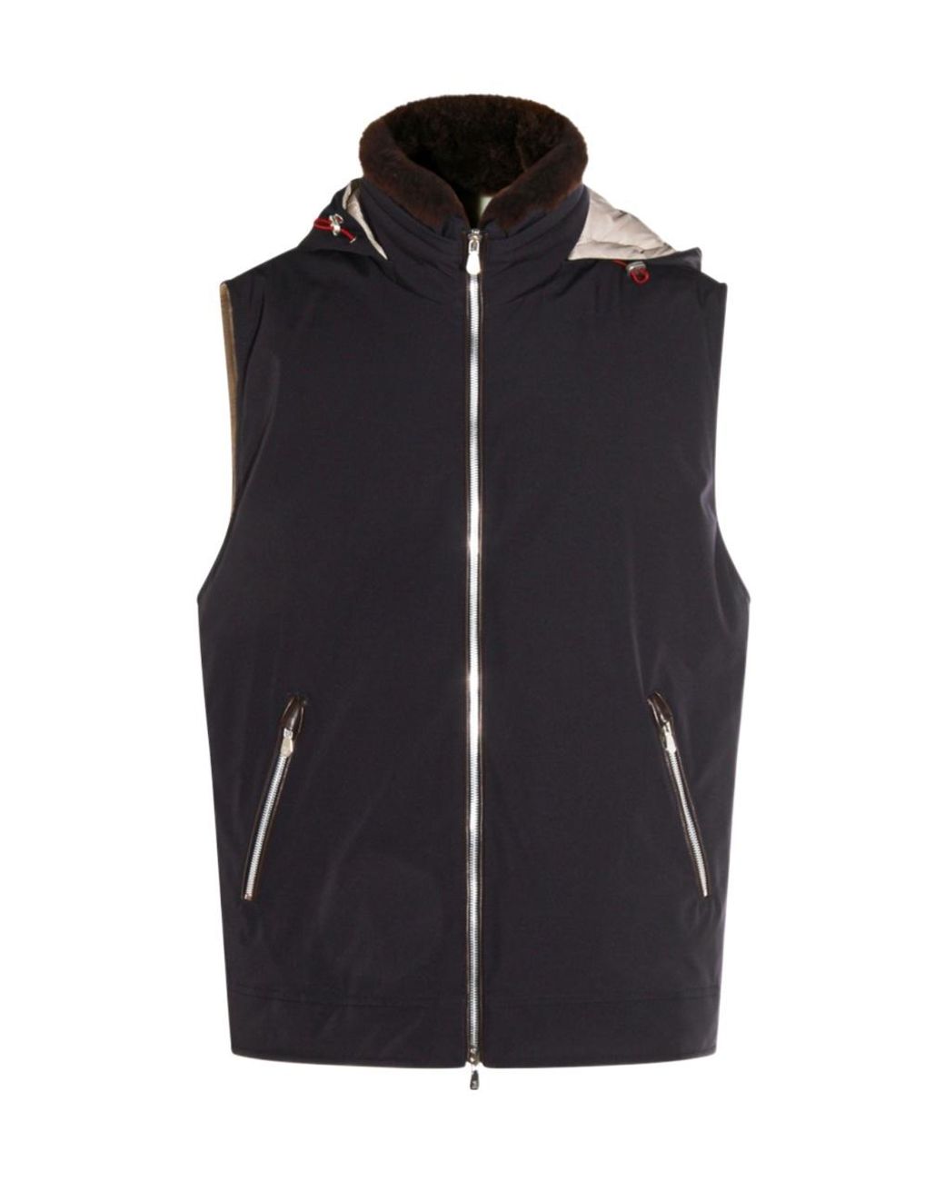 Brunello Cucinelli Black Zip-Up Hooded Vest for men