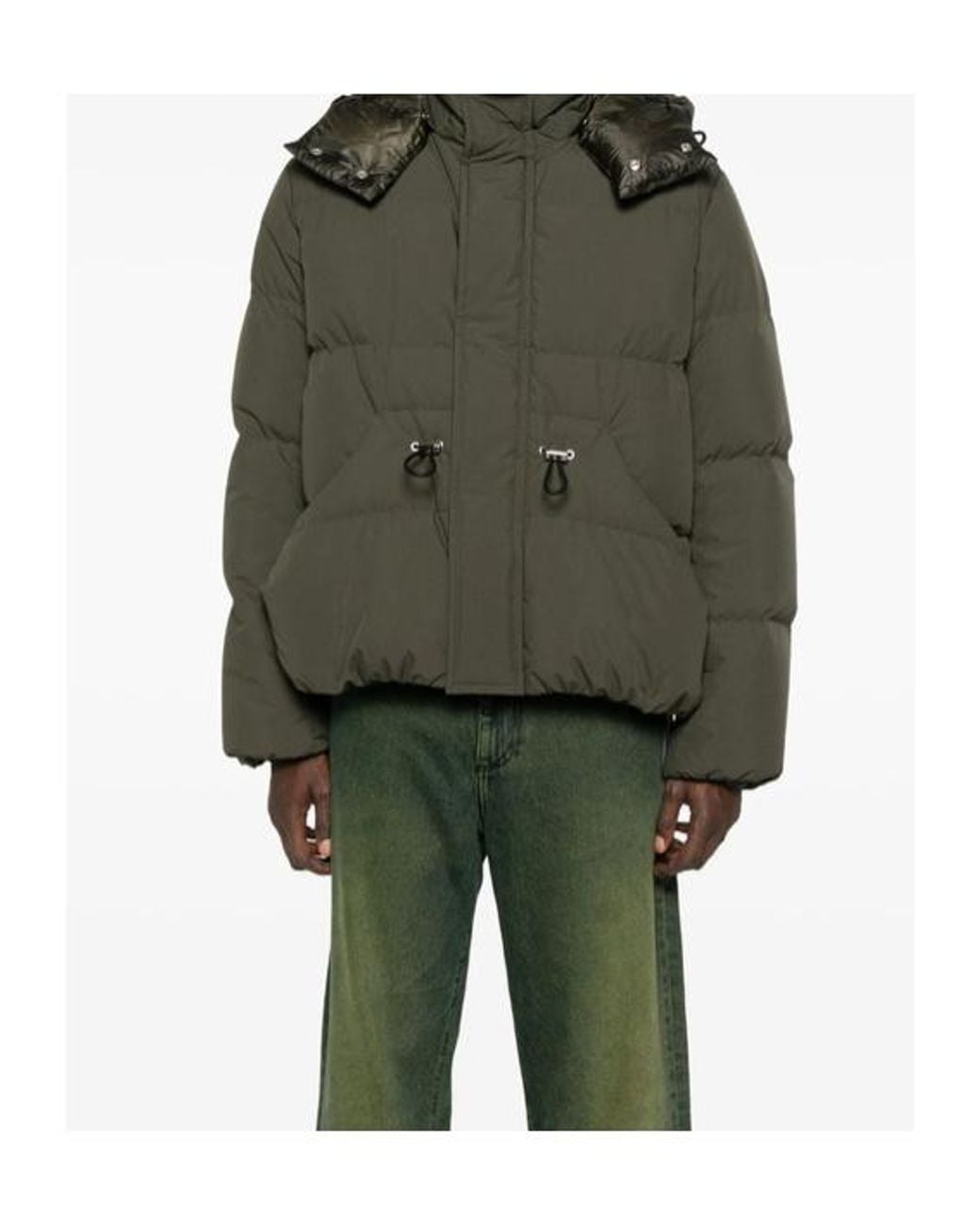 Sacai Green High Neck Hooded Puffer Jacket for men