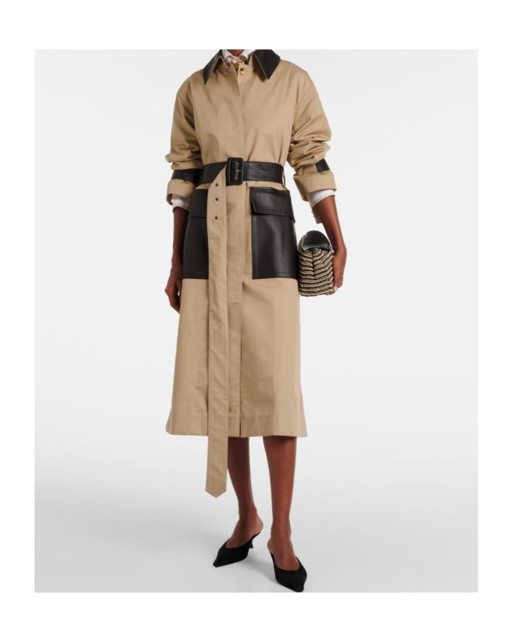 Joseph Natural Zaman Leather-Trimmed Cotton Trench Coat