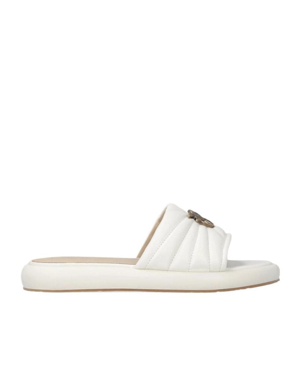 Pinko White Fiona 03 Logo Appliqué Slippers