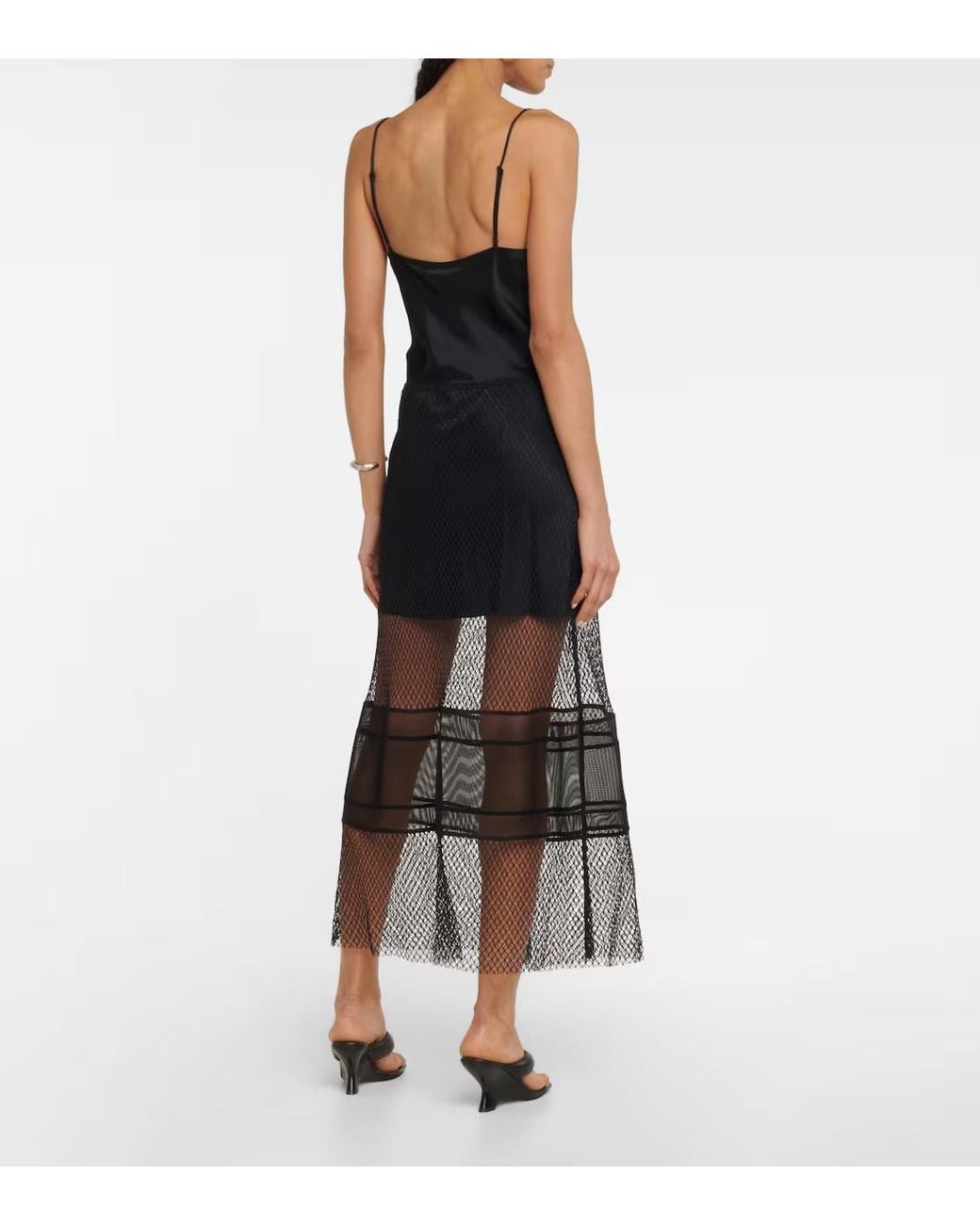 Helmut Lang Black Net Trim Satin Strap Dress