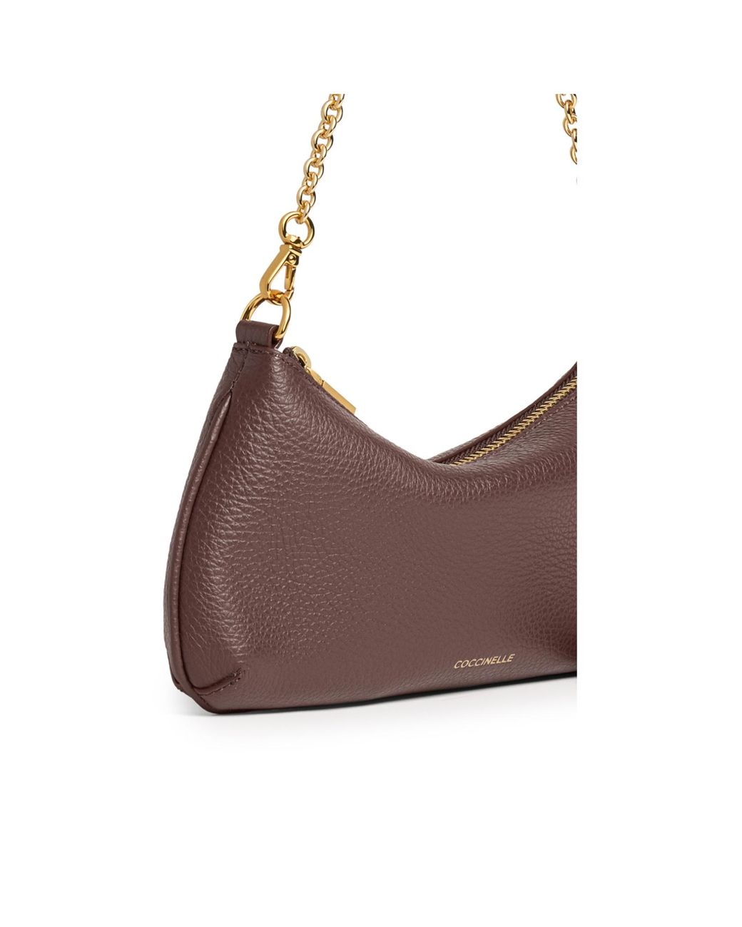 Coccinelle Brown Mini C-Me Chain Grainy-Leather Chain-Link Shoulder Bag