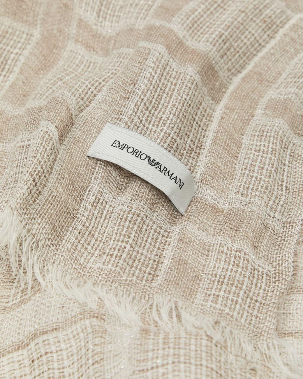Emporio Armani White Lurex Thread Fringed Scarf
