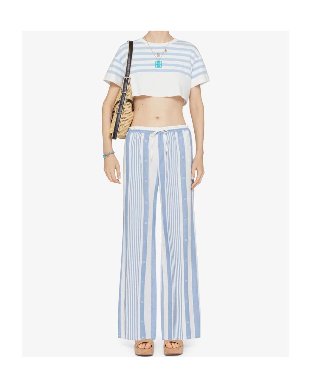 Givenchy Blue Striped Motif Drawstring Trousers