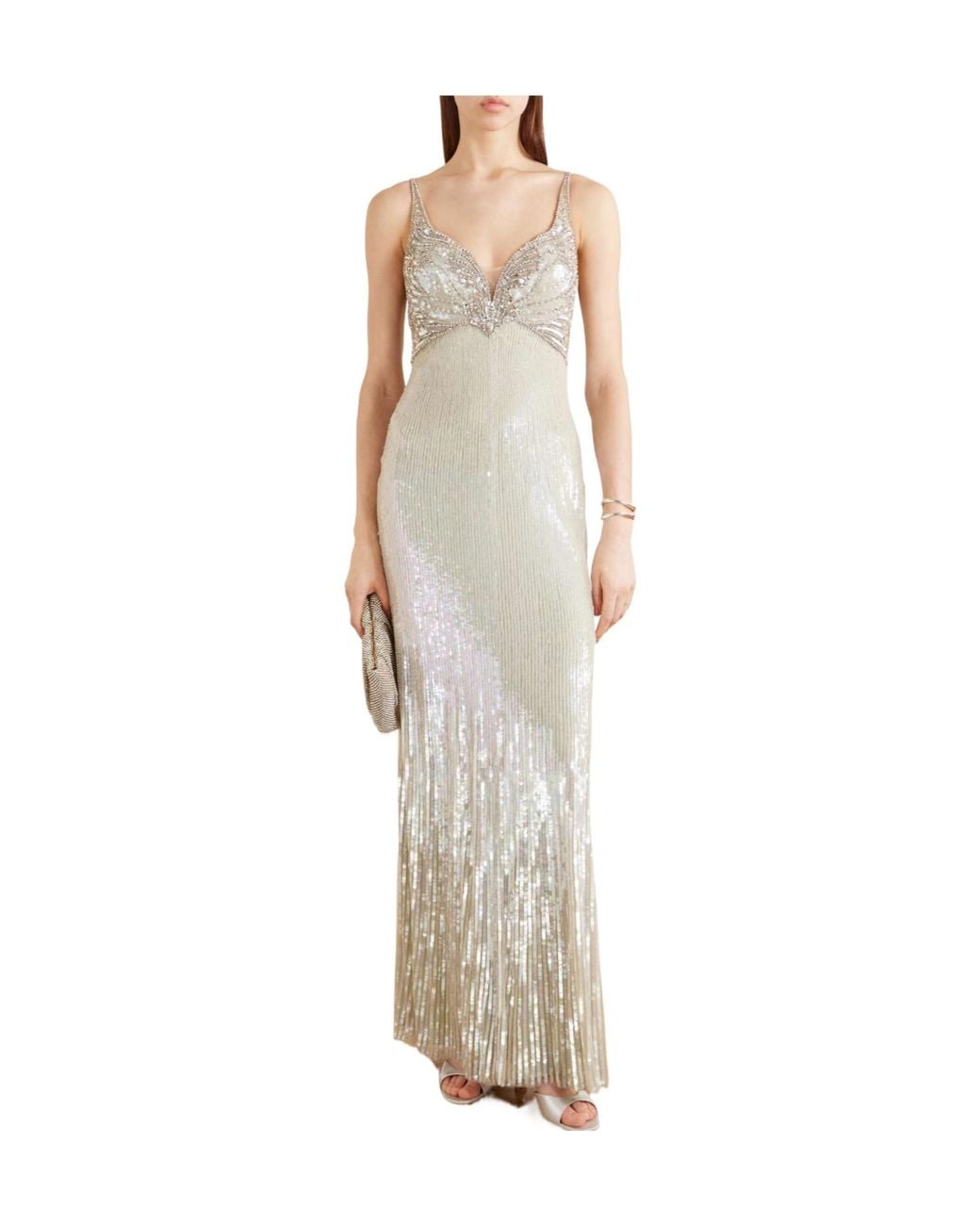 Jenny Packham White Crystal-Embellished Sequined Tulle Gown