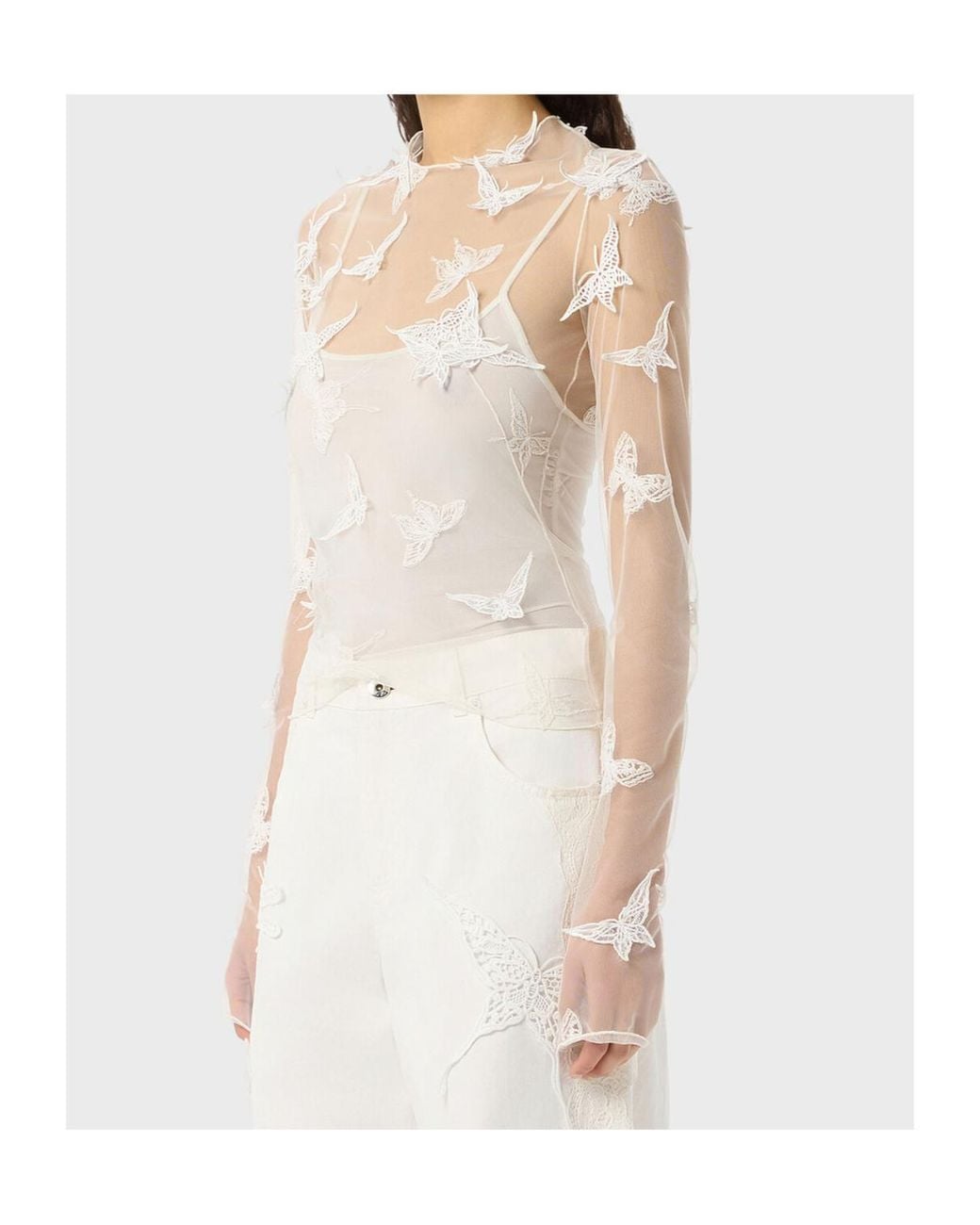 Blumarine White Embroidered-Inserts Blouse