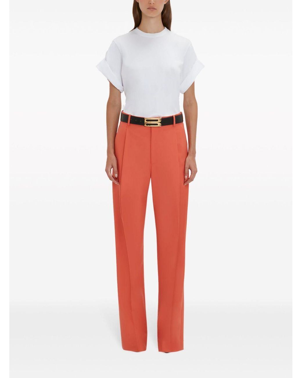 Victoria Beckham Red Casual Pants With Waist And Loop Straps