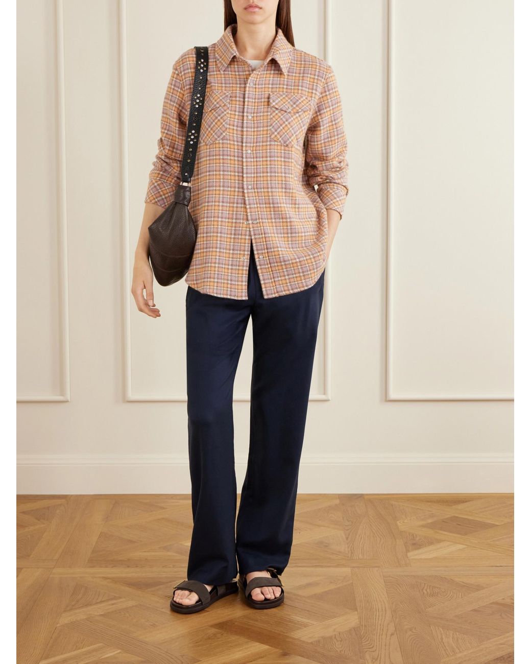 God's True Cashmere Natural Midnight Rose Checked Cashmere Shirt