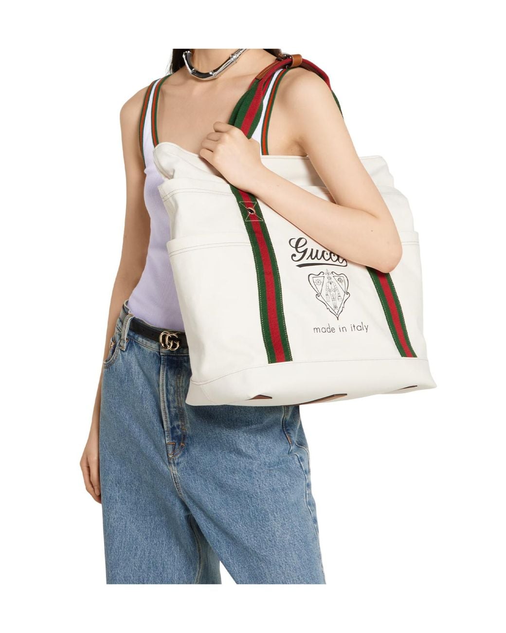 Gucci White Medium Web Canvas Bag for men