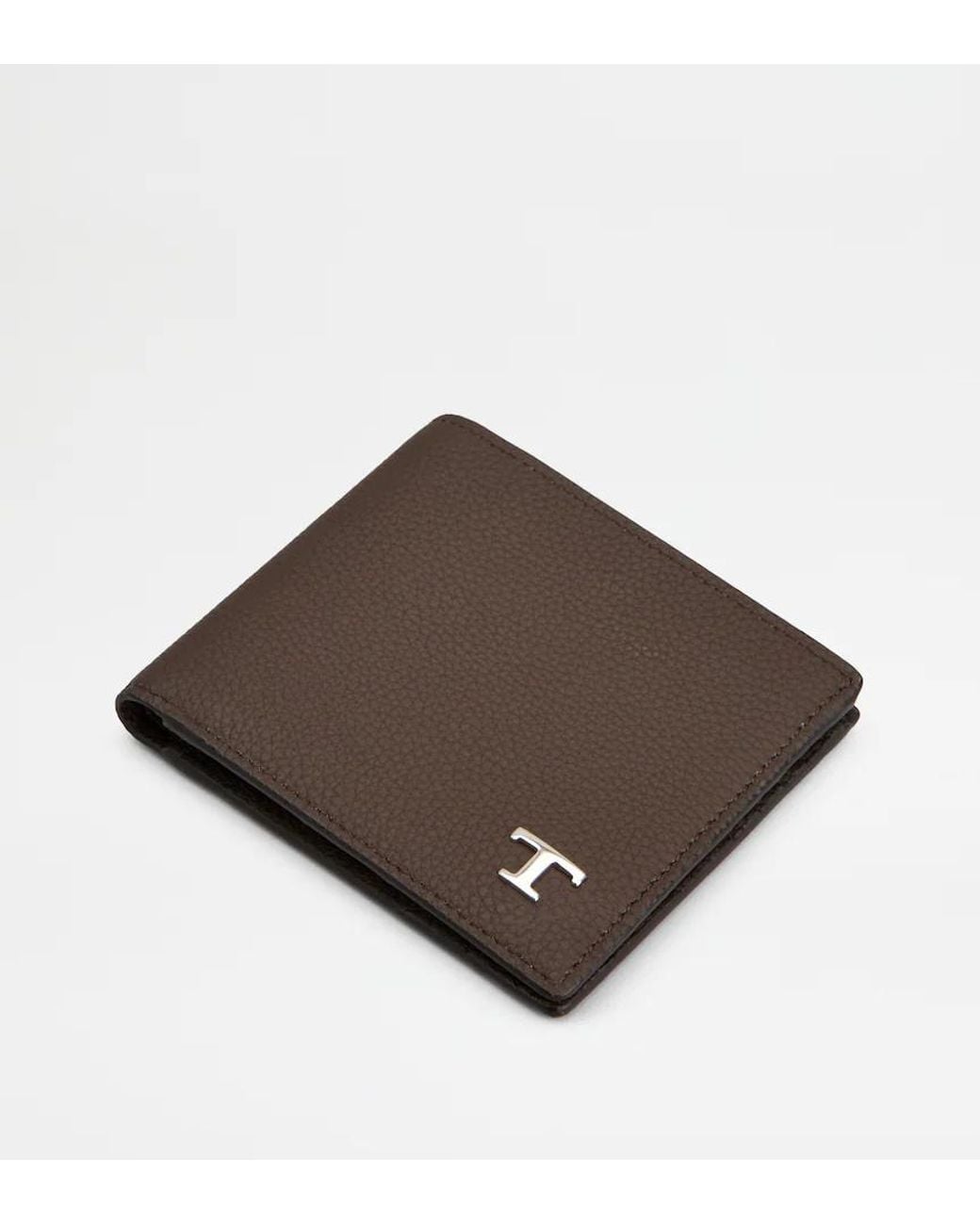 Tod's Brown T Timeless Pebbled Wallet for men