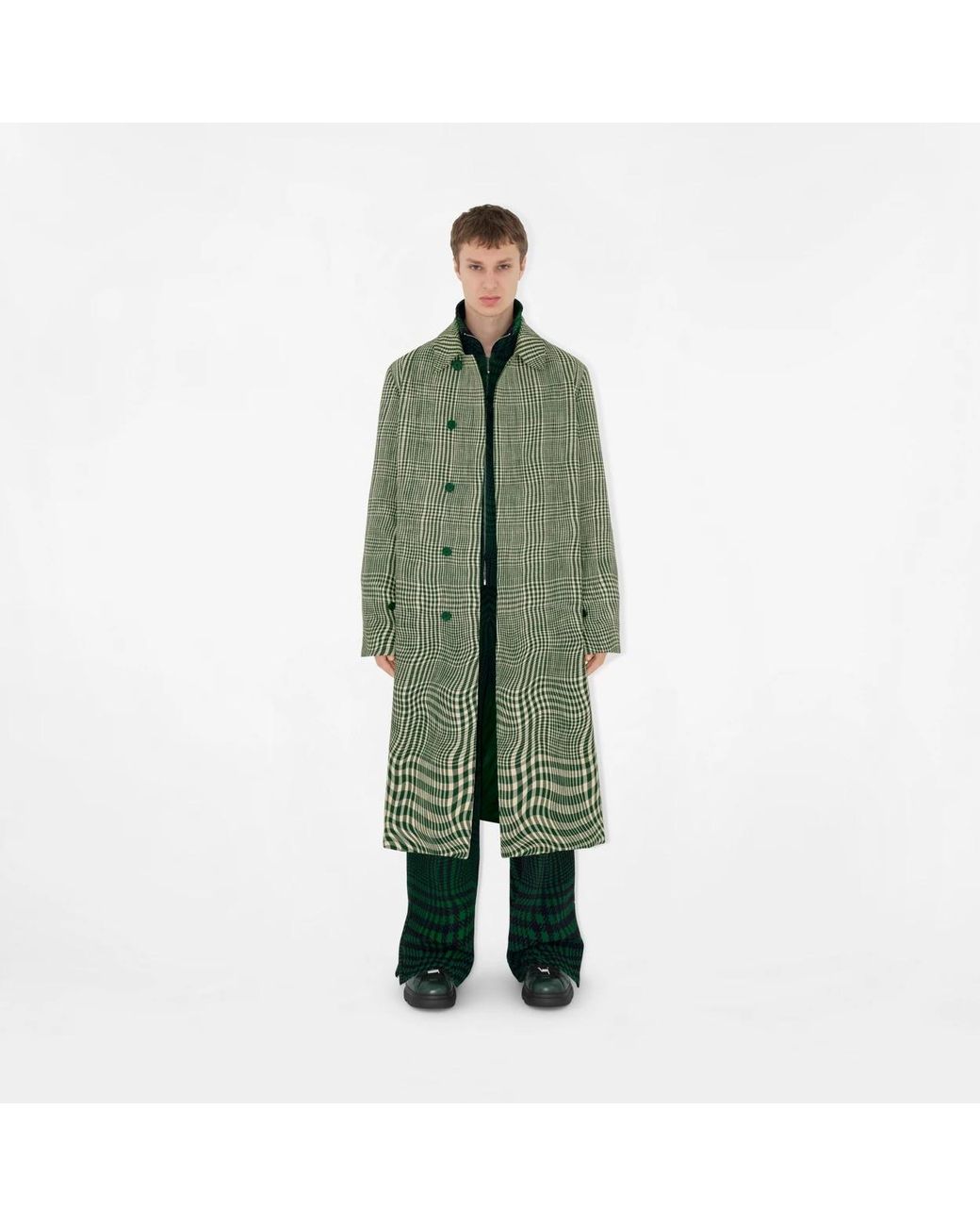 Burberry Green Houndstooth-Pattern Wide-Leg Trousers for men