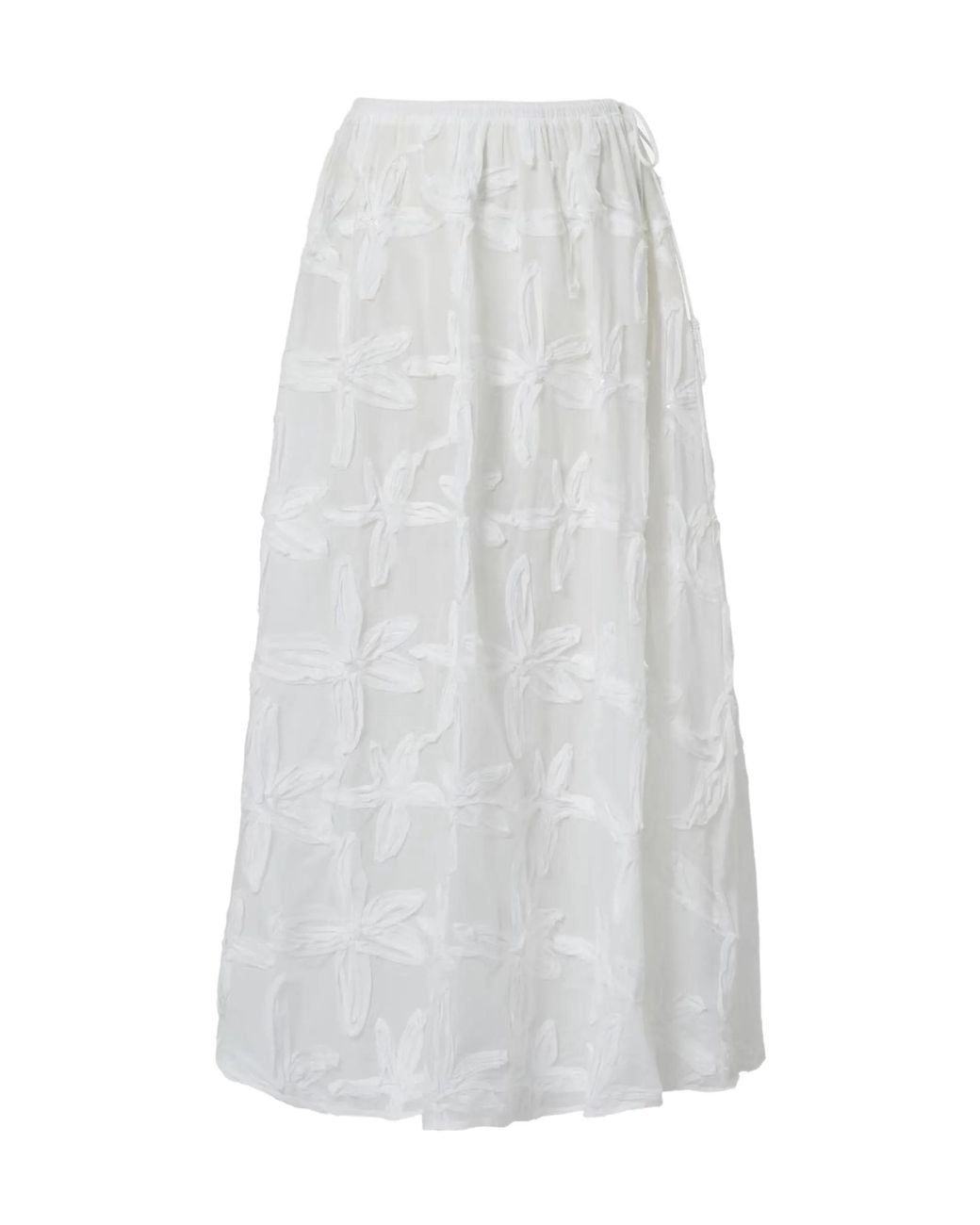 Farm Rio White Floral-Appliqué Long Skirt