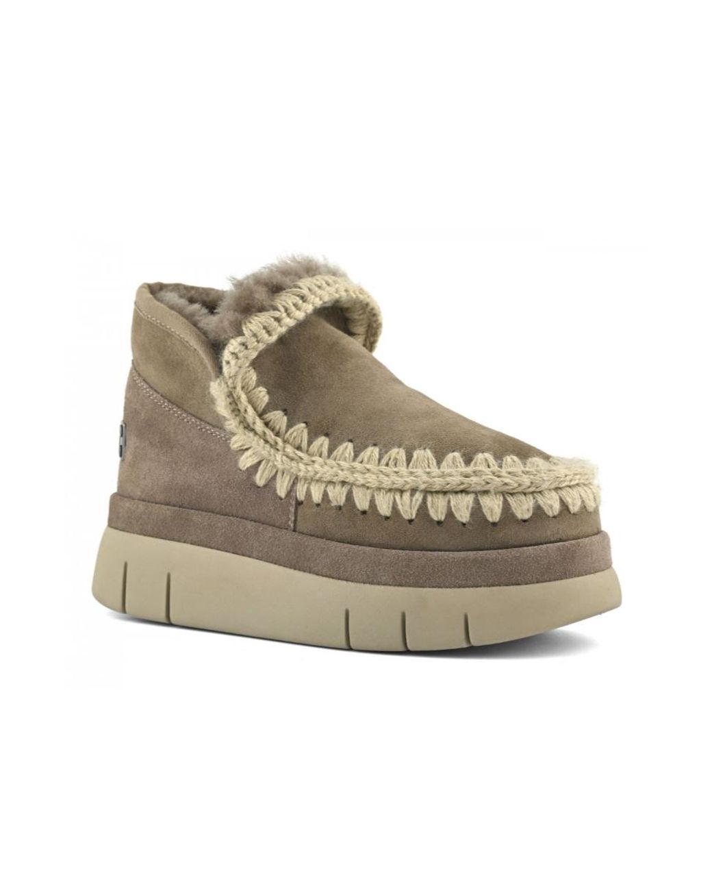 Mou Natural Shearling Trim Platform Boots
