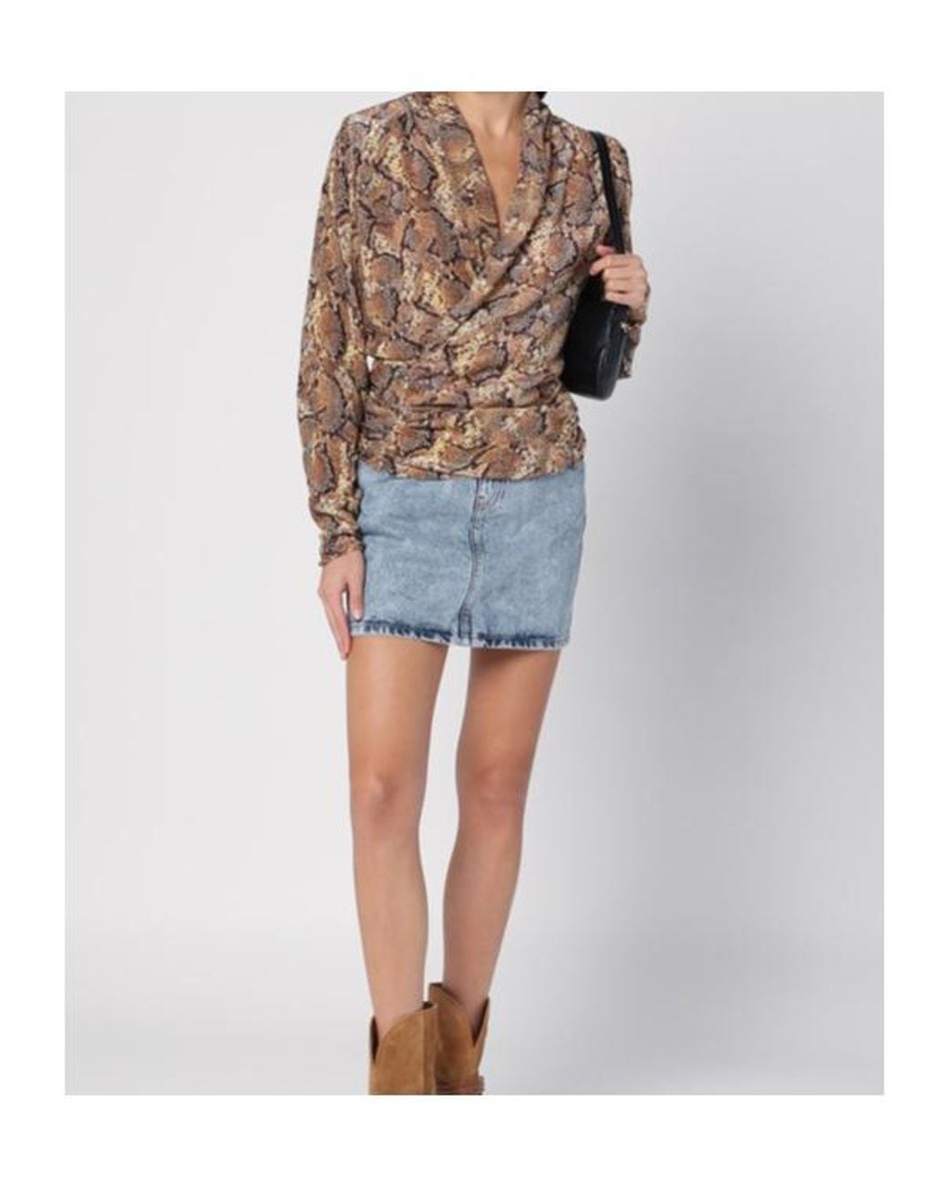 Isabel Marant Brown V-Neck Snakeskin-Print Blouse