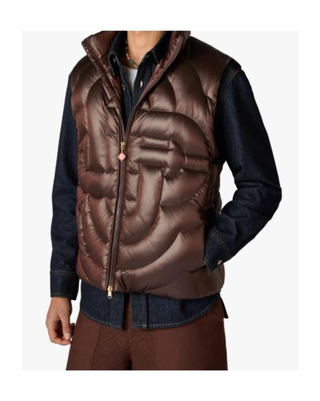 Casablanca Brown Monogram High-Collar Down Gilet for men