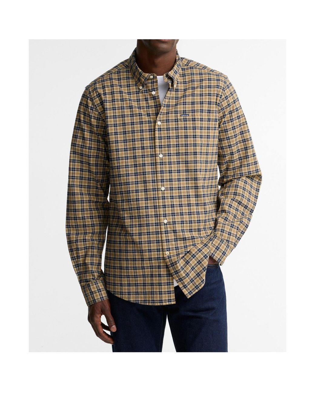 Barbour Gray Buttondown Micro Check Long Sleeve Shirt for men