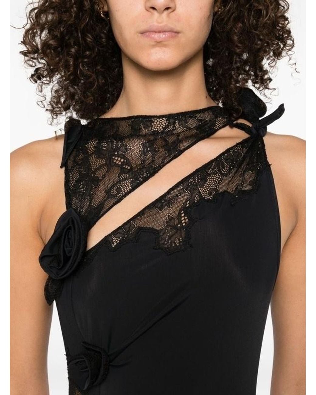 Coperni Black Lace Asymmetrical Maxi Dress