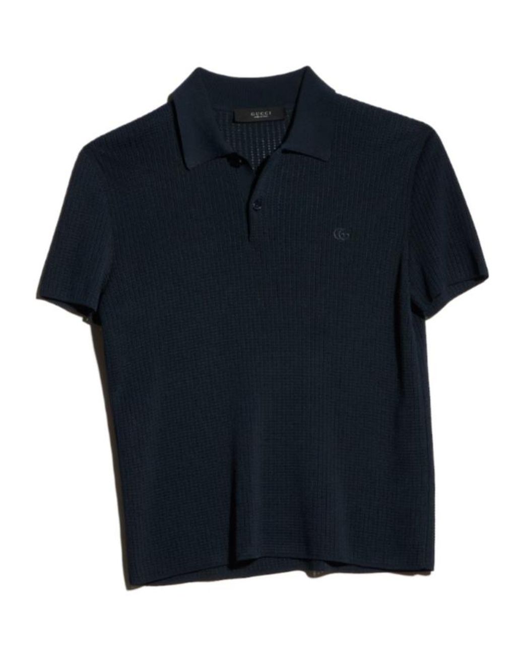 Gucci Blue Technical Knit Fabric Polo Shirt With Embroidery for men