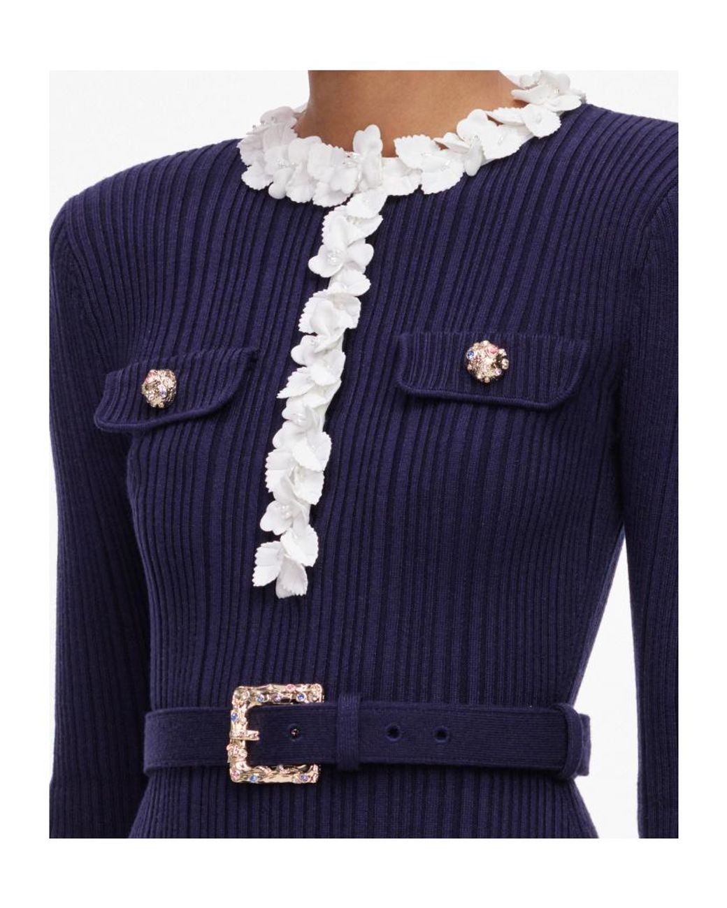 Self-Portrait Blue Flower Detailed Knitted Mini Dress