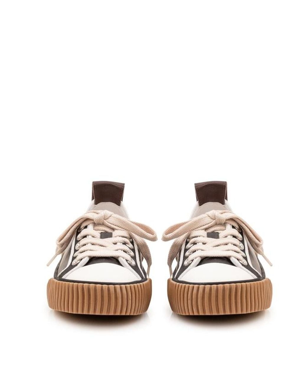 Versace Brown Round-Toe Lace-Up Sneakers