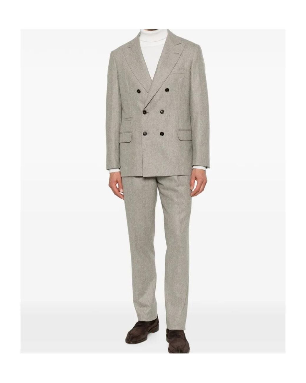 Brunello Cucinelli Gray Double-Breasted Wool Suit for men