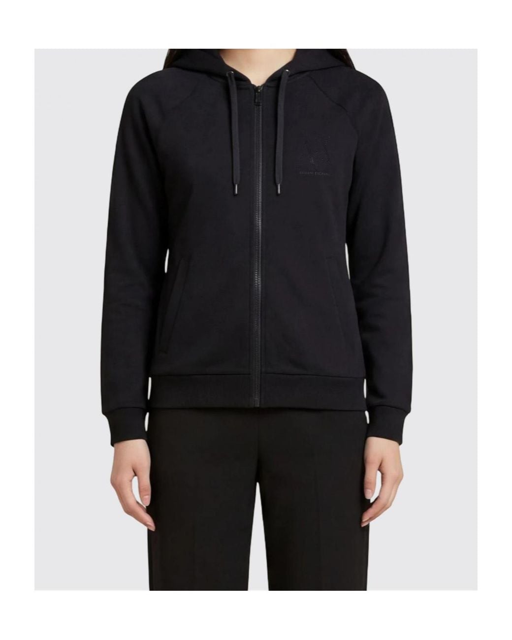 ARMANI EXCHANGE Black Rhinestone-Embellished Zip-Up Hoodie