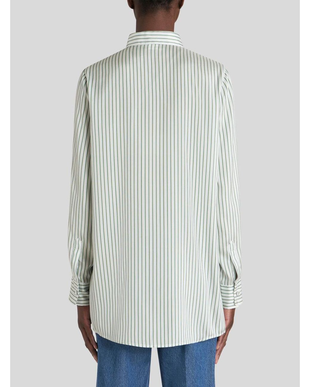 Etro Blue Striped Logo Embroidered Button-Up Shirt
