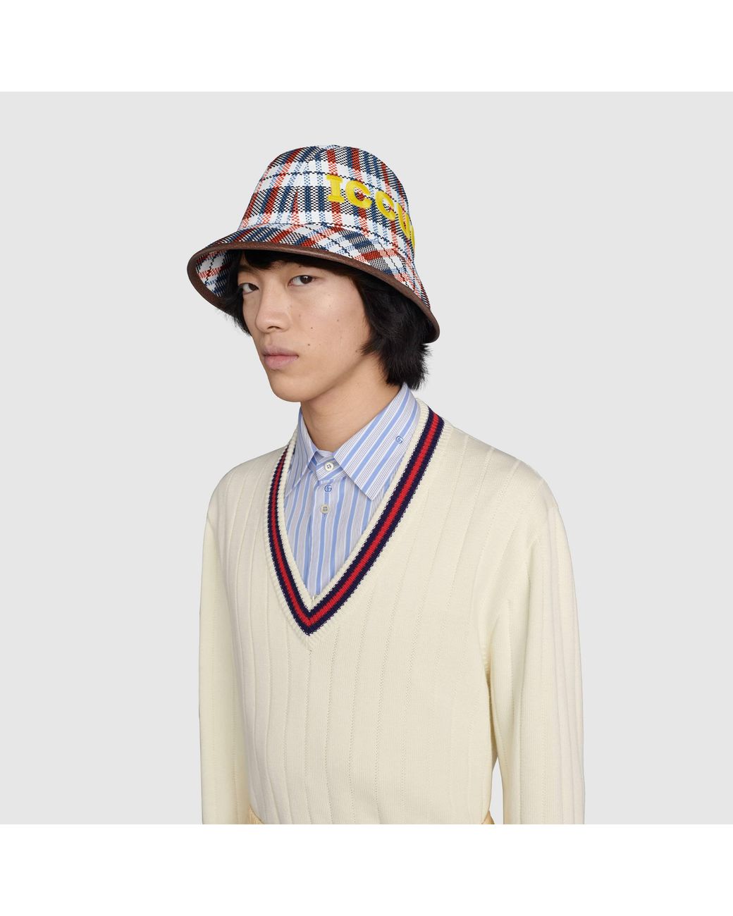 Gucci White Iccug Check-Print Fedora for men