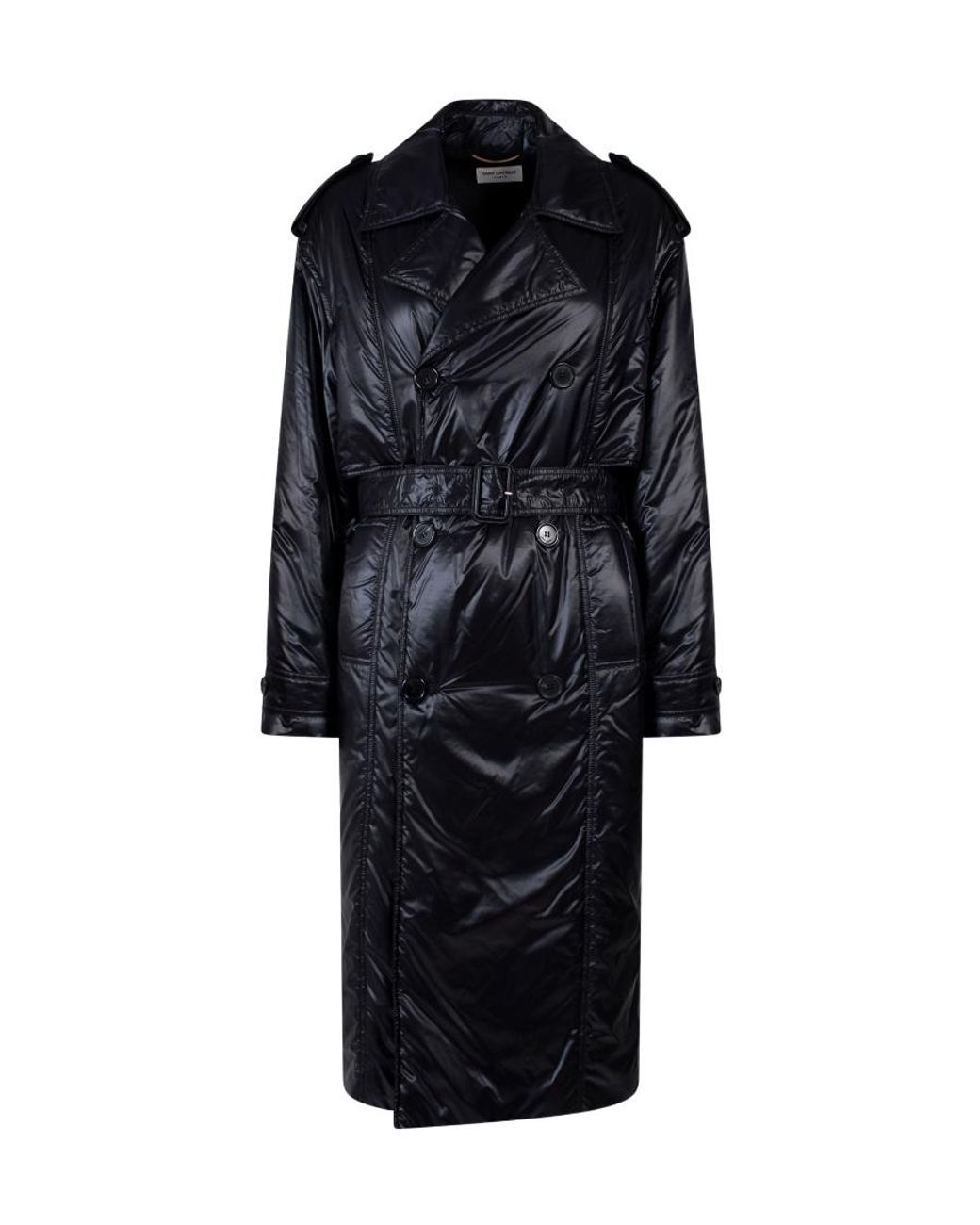 Saint Laurent Blue Belted Double-Breasted Coat